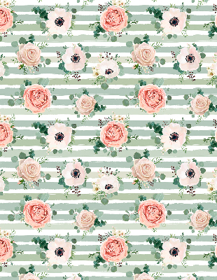 Estor decorativo con rosas sobre rayas horizontales verdes