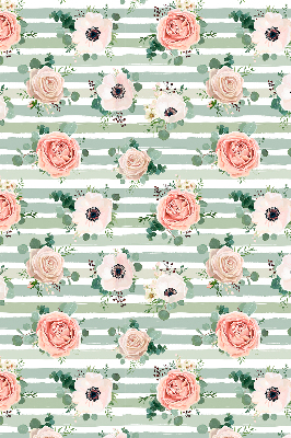 Estor decorativo con rosas sobre rayas horizontales verdes