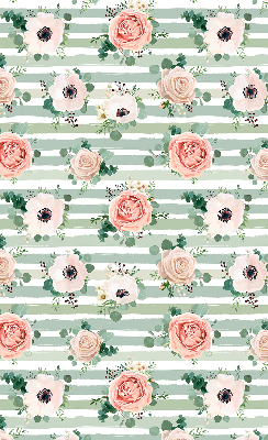 Estor decorativo con rosas sobre rayas horizontales verdes