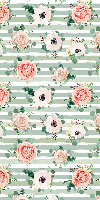 Estor decorativo con rosas sobre rayas horizontales verdes