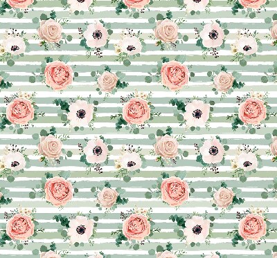 Estor decorativo con rosas sobre rayas horizontales verdes