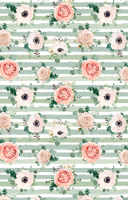 Estor decorativo con rosas sobre rayas horizontales verdes