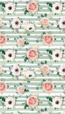 Estor decorativo con rosas sobre rayas horizontales verdes