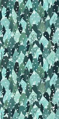Estor enrollable de tela con diseño de bosque y nieve cayendo