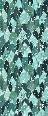 Estor enrollable de tela con diseño de bosque y nieve cayendo