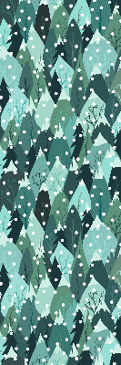 Estor enrollable de tela con diseño de bosque y nieve cayendo