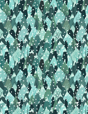 Estor enrollable de tela con diseño de bosque y nieve cayendo
