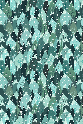 Estor enrollable de tela con diseño de bosque y nieve cayendo