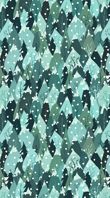 Estor enrollable de tela con diseño de bosque y nieve cayendo