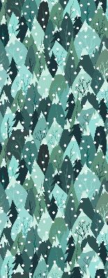 Estor enrollable de tela con diseño de bosque y nieve cayendo