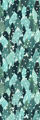 Estor enrollable de tela con diseño de bosque y nieve cayendo