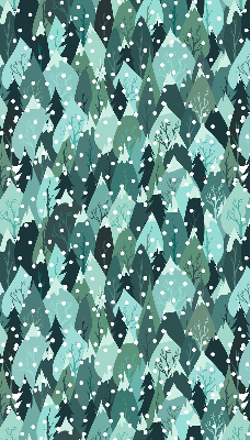 Estor enrollable de tela con diseño de bosque y nieve cayendo