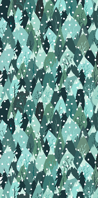 Estor enrollable de tela con diseño de bosque y nieve cayendo
