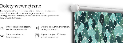 Estor enrollable de tela con diseño de bosque y nieve cayendo