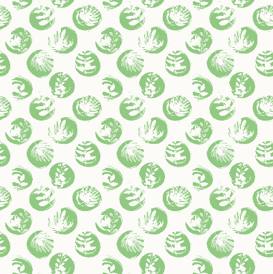 Estor opaco con diseño de plantas reflejadas en círculos verdes