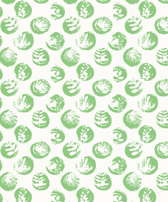 Estor opaco con diseño de plantas reflejadas en círculos verdes