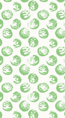 Estor opaco con diseño de plantas reflejadas en círculos verdes
