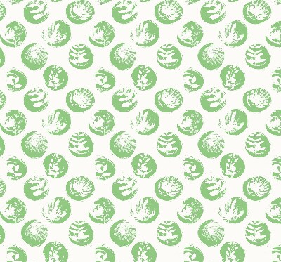 Estor opaco con diseño de plantas reflejadas en círculos verdes