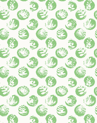 Estor opaco con diseño de plantas reflejadas en círculos verdes