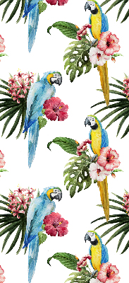 Estor enrollable de tela loro sobre flores
