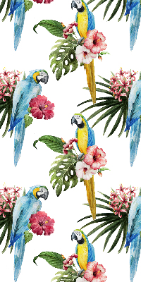 Estor enrollable de tela loro sobre flores