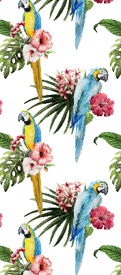 Estor enrollable de tela loro sobre flores