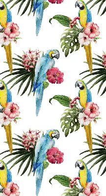 Estor enrollable de tela loro sobre flores