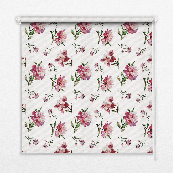 Estor enrollable de tela en color flor rosa