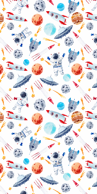 Estor decorativo con cohetes, cosmonautas, planetas y ovnis