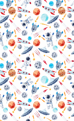 Estor decorativo con cohetes, cosmonautas, planetas y ovnis