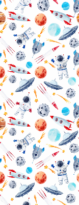Estor decorativo con cohetes, cosmonautas, planetas y ovnis
