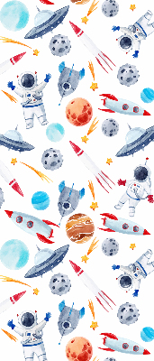 Estor decorativo con cohetes, cosmonautas, planetas y ovnis