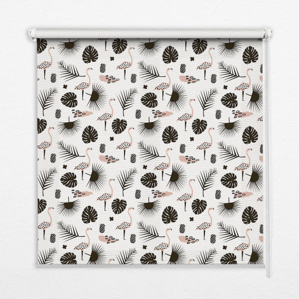Estor decorativo con flamencos y hojas
