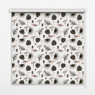 Estor decorativo con flamencos y hojas