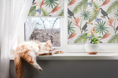 Estor opaco con diseño de tucanes sobre flores