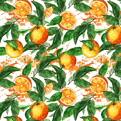 Estor enrollable de tela con diseño de naranjas y hojas