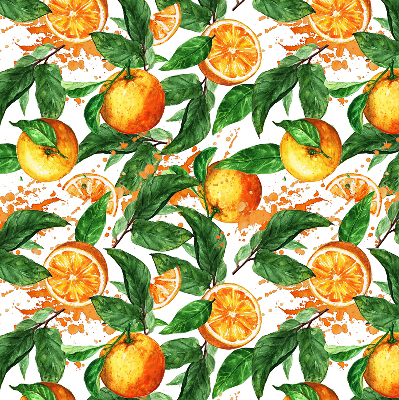 Estor enrollable de tela con diseño de naranjas y hojas