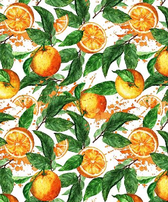 Estor enrollable de tela con diseño de naranjas y hojas