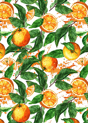 Estor enrollable de tela con diseño de naranjas y hojas