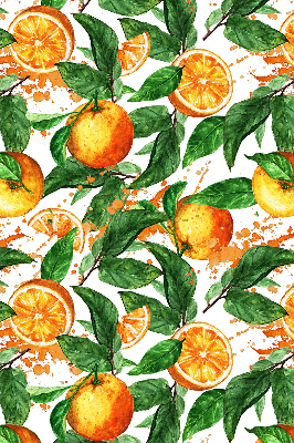 Estor enrollable de tela con diseño de naranjas y hojas