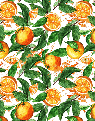 Estor enrollable de tela con diseño de naranjas y hojas