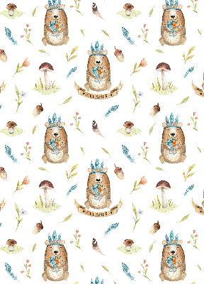 Estor decorativo con osos de peluche y plantas