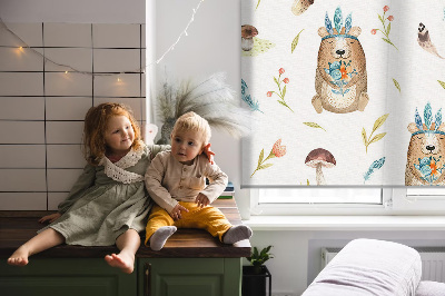 Estor decorativo con osos de peluche y plantas