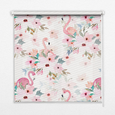Estor opaco con estampado de flamencos entre las flores