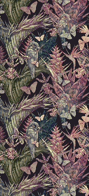 Estor decorativo con diseño de plantas y aves exóticas