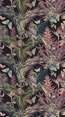 Estor decorativo con diseño de plantas y aves exóticas