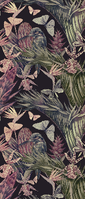 Estor decorativo con diseño de plantas y aves exóticas