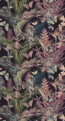 Estor decorativo con diseño de plantas y aves exóticas