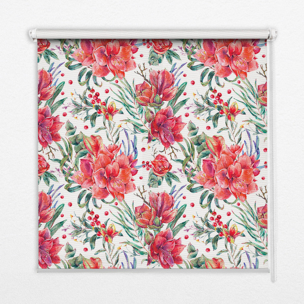 Estor decorativo con flores rojas