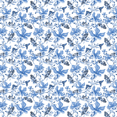 Estor enrollable de tela con diseño de mariposas azules